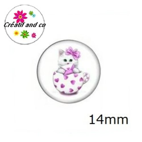 X2 cabochons chat dans tasse 14mm