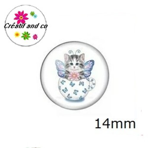 X2 cabochons chat dans tasse 14mm
