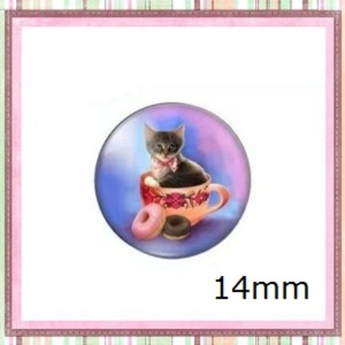 X2 cabochons chat dans tasse 14mm