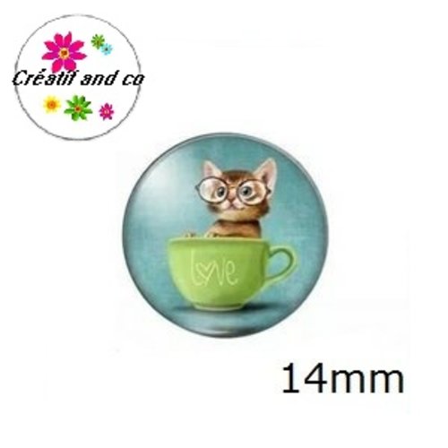 X2 cabochons chat dans tasse 14mm