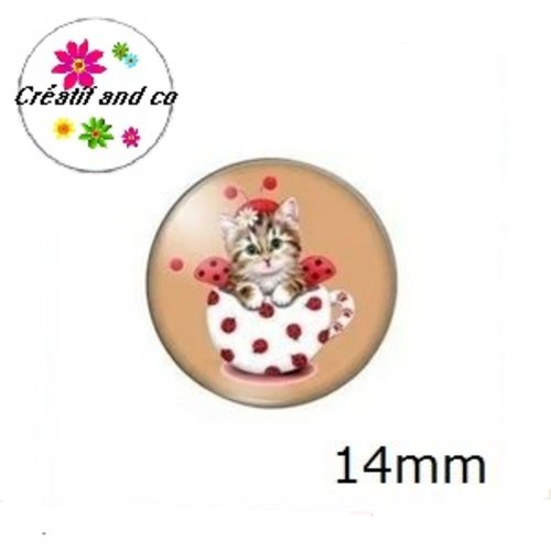 X2 cabochons chat dans tasse 14mm