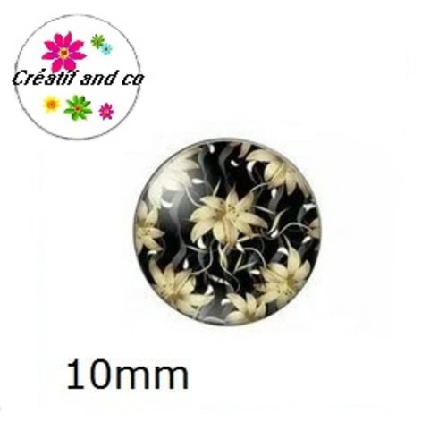 X2 cabochons feuilles dorées fond noir 10mm