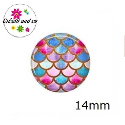 X2 cabochons écaille sirène 14mm