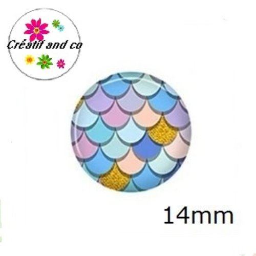 X2 cabochons écaille sirène 14mm