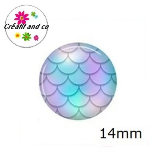 X2 cabochons écaille sirène 14mm