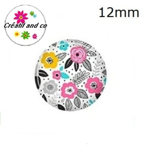 X2 cabochons fleuris 12mm