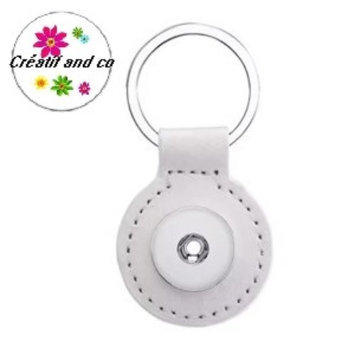Porte clé rond simili cuir blanc pour bouton pression