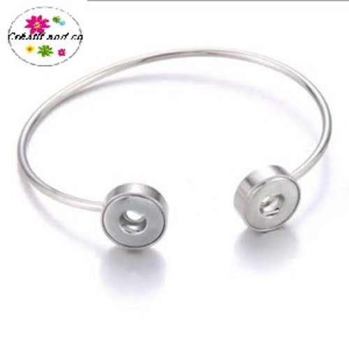 Bracelet ouvert double en acier inoxydable pour bouton pression 12mm
