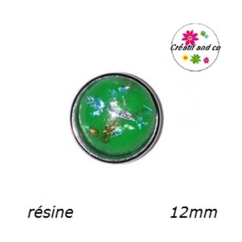 Bouton pression vert inclusion feuille d'or