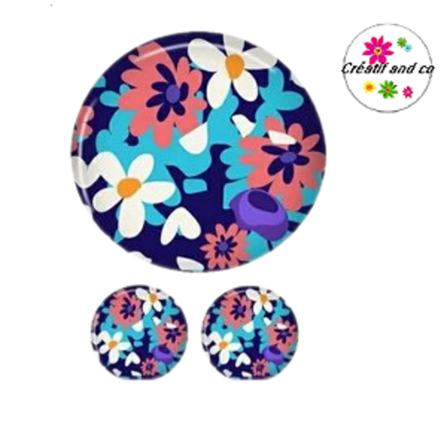 Lot cabochon fleuri 25mm et 2 cabochons 12mm