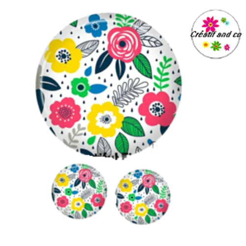 Lot cabochon fleuri 25mm et 2 cabochons 12mm