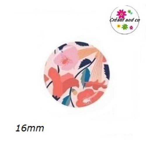 X2 cabochons motif floral abstrait 16mm