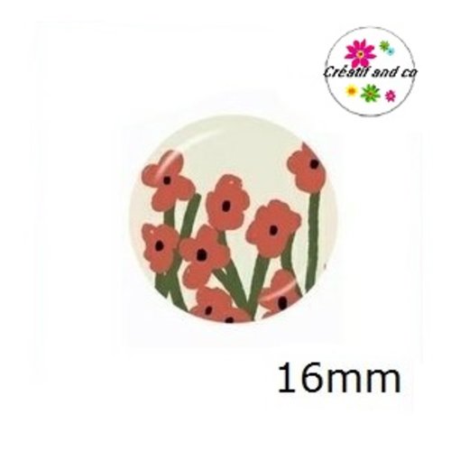 X2 cabochons motif floral abstrait 16mm