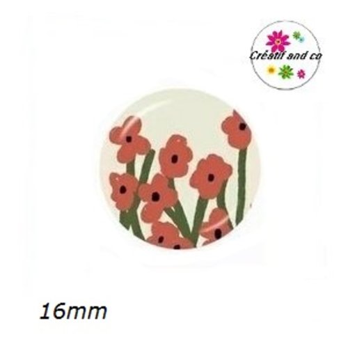 X2 cabochons motif floral abstrait 16mm