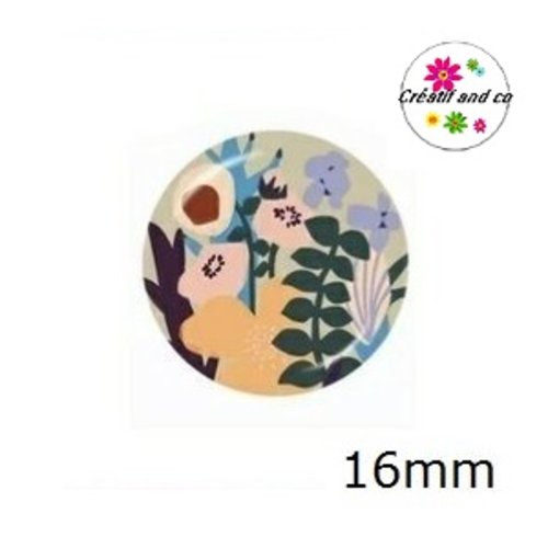 X2 cabochons motif floral abstrait 16mm