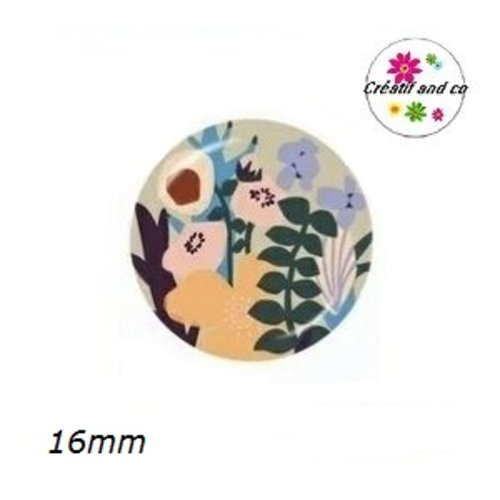 X2 cabochons motif floral abstrait 16mm