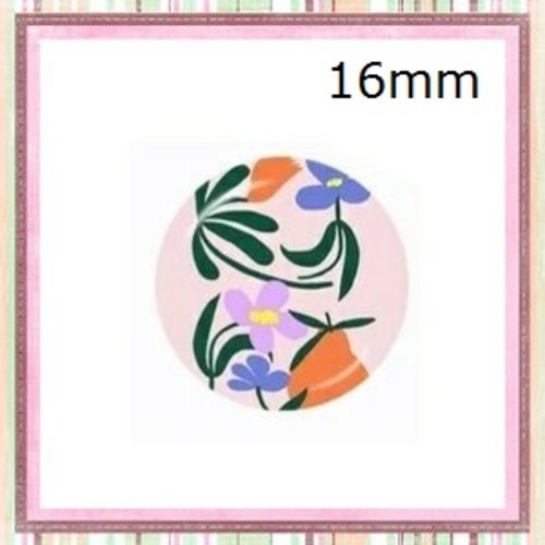 X2 cabochons motif floral abstrait 16mm