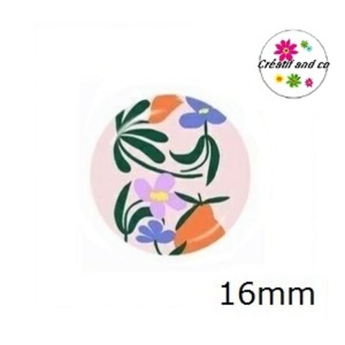 X2 cabochons motif floral abstrait 16mm