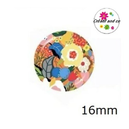 X2 cabochons motif floral abstrait 16mm