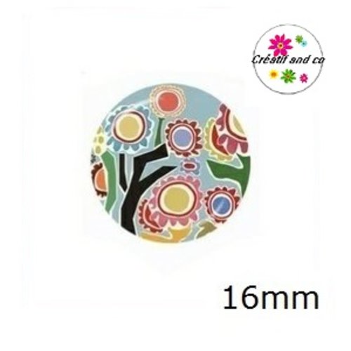 X2 cabochons motif floral abstrait 16mm
