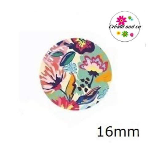 X2 cabochons motif floral abstrait 16mm
