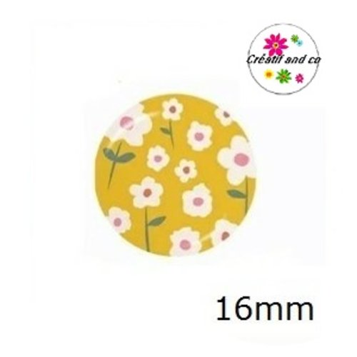 X2 cabochons motif floral abstrait 16mm