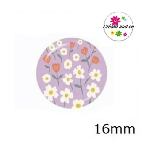 X2 cabochons motif floral abstrait 16mm
