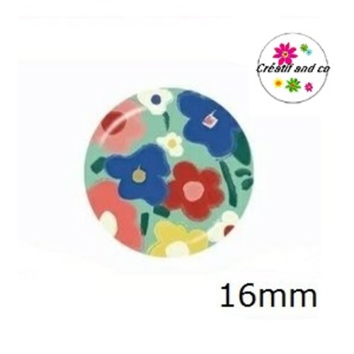 X2 cabochons motif floral abstrait 16mm