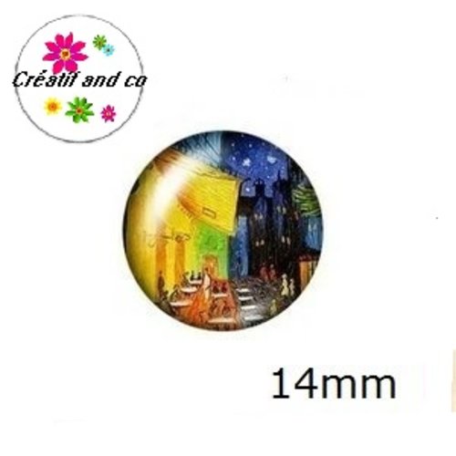 X2 cabochons peinture à l'huile 14mm