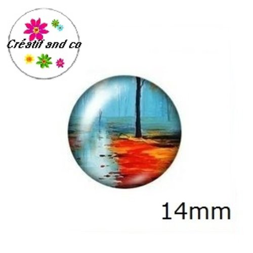 X2 cabochons peinture à l'huile 14mm