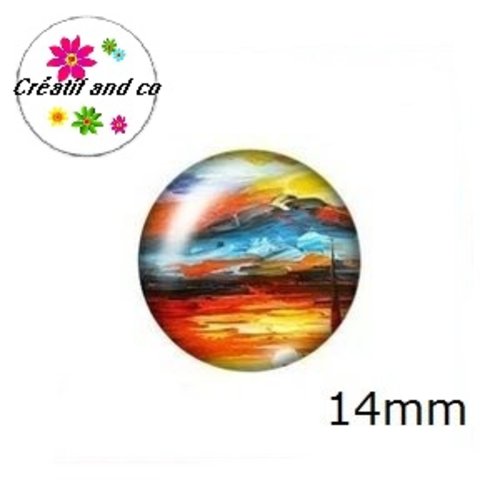 X2 cabochons peinture à l'huile 14mm