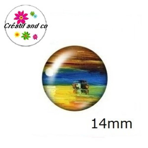 X2 cabochons peinture à l'huile 14mm