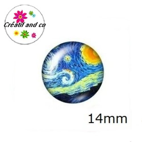 X2 cabochons peinture à l'huile 14mm