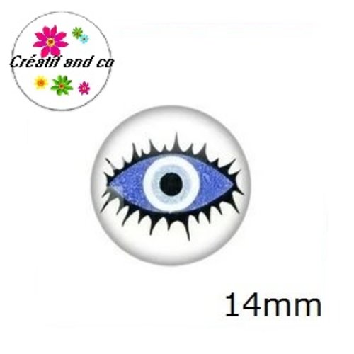 X2 cabochons oeil bleu porte-bonheur 14mm