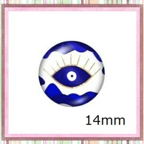 X2 cabochons oeil bleu porte-bonheur 14mm