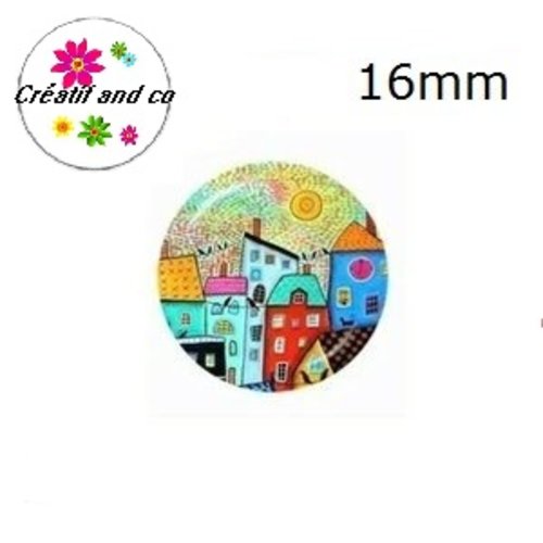 X2 cabochons maison, village 16mm
