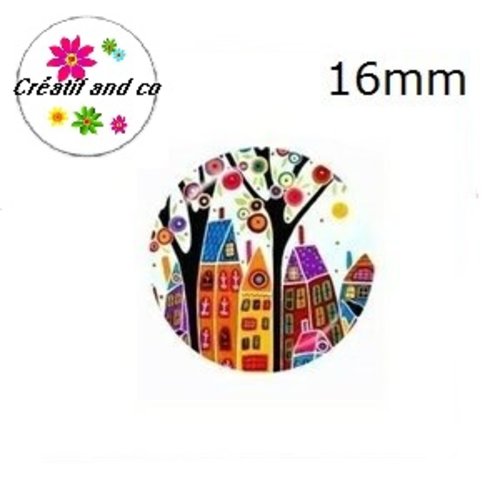 X2 cabochons maison, village 16mm