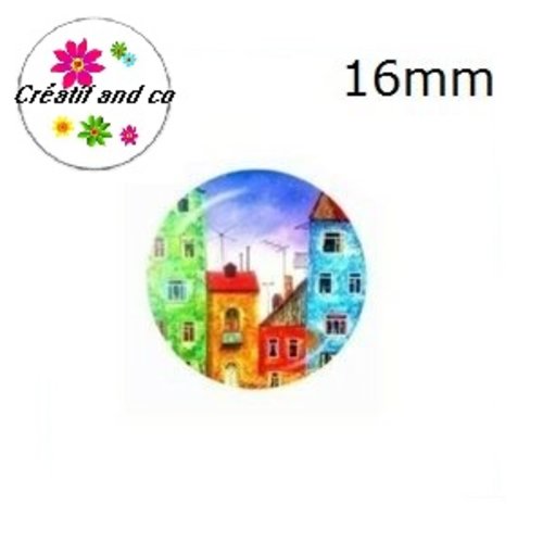 X2 cabochons maison, village 16mm