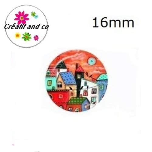 X2 cabochons maison, village 16mm