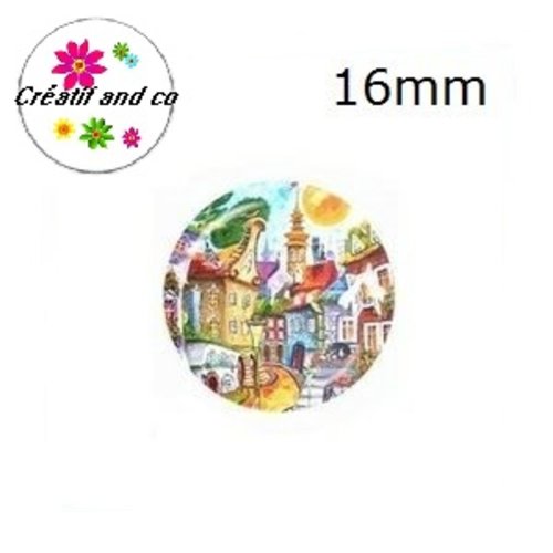 X2 cabochons maison, village 16mm