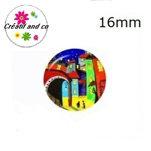 X2 cabochons maison, village 16mm