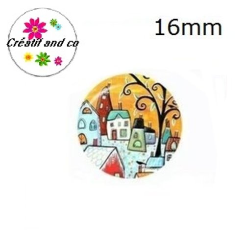 X2 cabochons maison, village 16mm