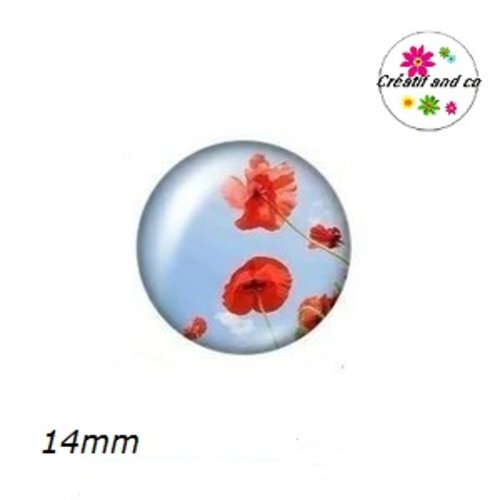 X2 cabochons coquelicot 14mm