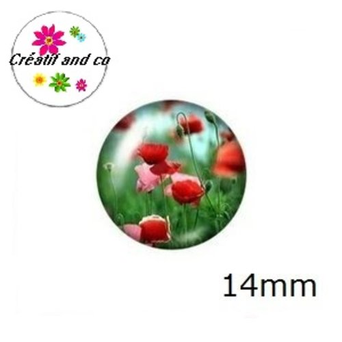 X2 cabochons coquelicot 14mm