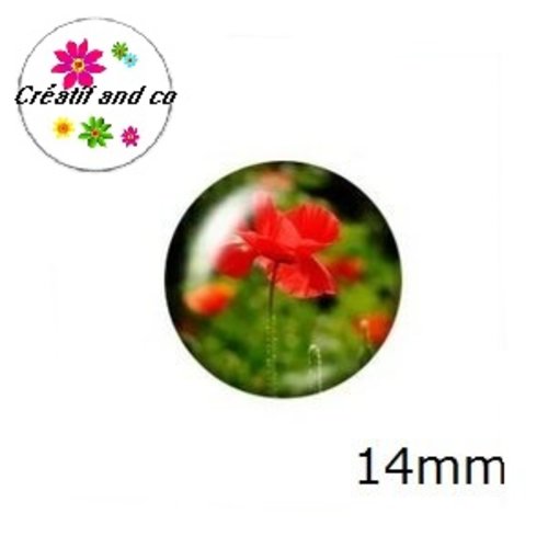 X2 cabochons coquelicot 14mm