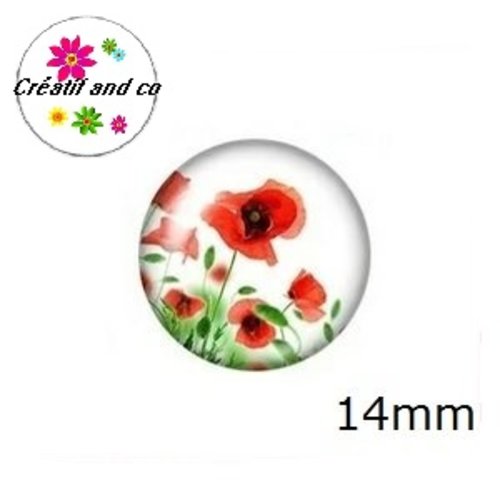 X2 cabochons coquelicot 14mm