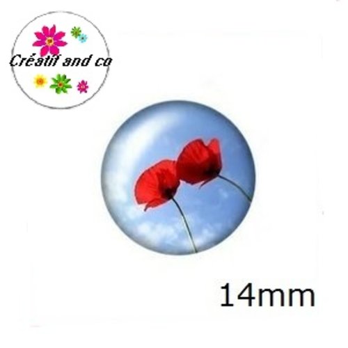 X2 cabochons coquelicot 14mm