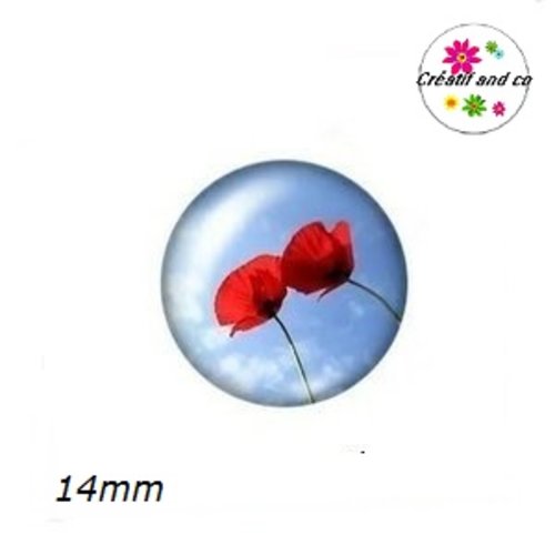 X2 cabochons coquelicot 14mm