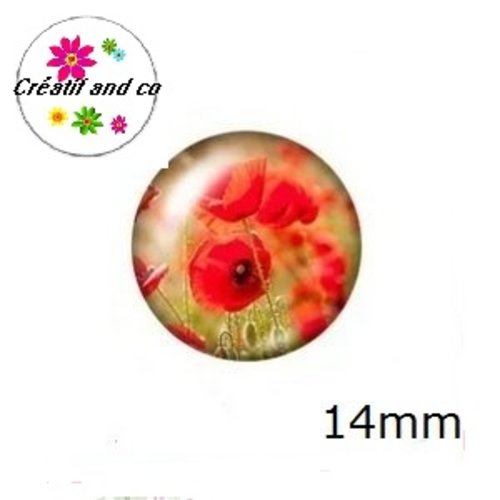 X2 cabochons coquelicot 14mm