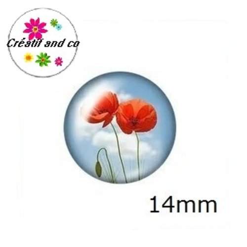 X2 cabochons coquelicot 14mm